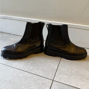 Black Leather Chelsea Boots with Jimmy Choo Logo